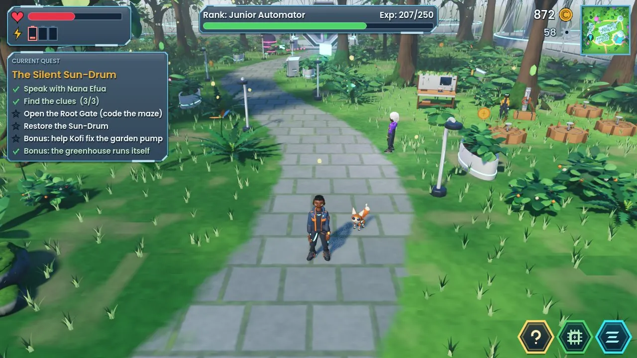 The hero and Zuri walking through the Whispering Grove